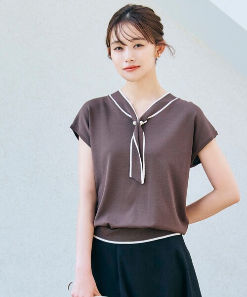 grove（グローブ）の「◆【お仕事にもおでかけにも】バイカラーボウタイニット（ニット/セーター・レディース・ブラック/ナチュラル/ブラウン系・02/03/05/01/04）」の3枚目の写真