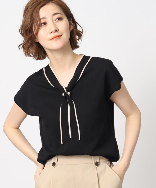 grove（グローブ）の「◆【お仕事にもおでかけにも】バイカラーボウタイニット（ニット/セーター・レディース・ブラック/ナチュラル/ブラウン系・02/03/05/01/04）」の7枚目の写真