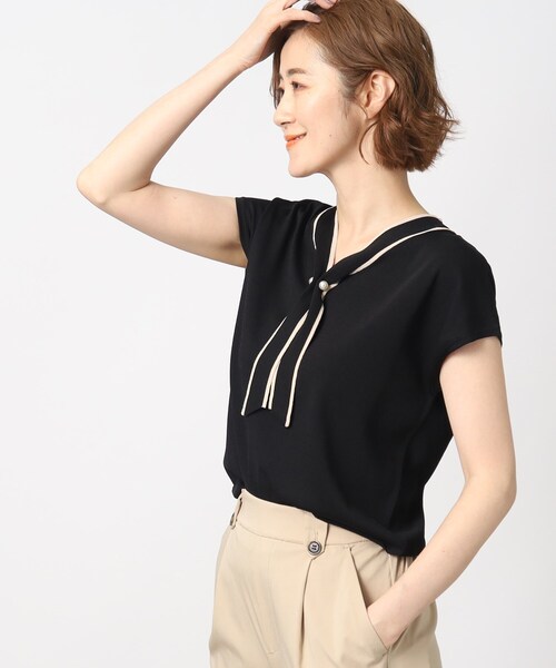 grove（グローブ）の「◆【お仕事にもおでかけにも】バイカラーボウタイニット（ニット/セーター・レディース・ブラック/ナチュラル/ブラウン系・02/03/05/01/04）」の8枚目の写真