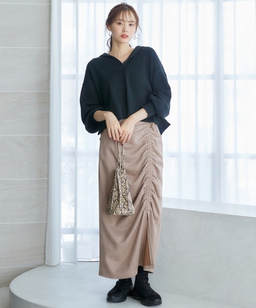 miclat（ミクラ）の「大きいサイズ　シャーリングスカート　miclat（スカート・レディース・オレンジ系/ベージュ系・4L/L/LL/3L/5L）」の4枚目の写真