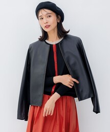 ラムレザー ノーカラー ブルゾン