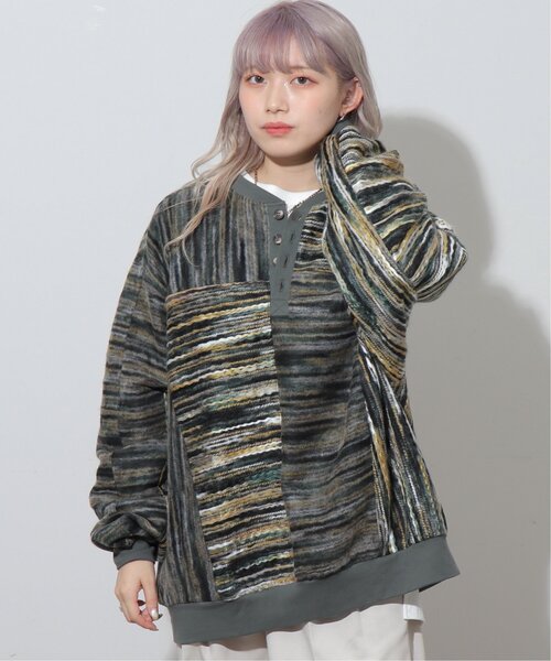 DOUBLE NAME（ダブルネーム）の「ニードルパンチヘンリープルオーバー/ユニセックス可（ニット/セーター・レディース・パープル/グリーン・FREE）」の6枚目の写真