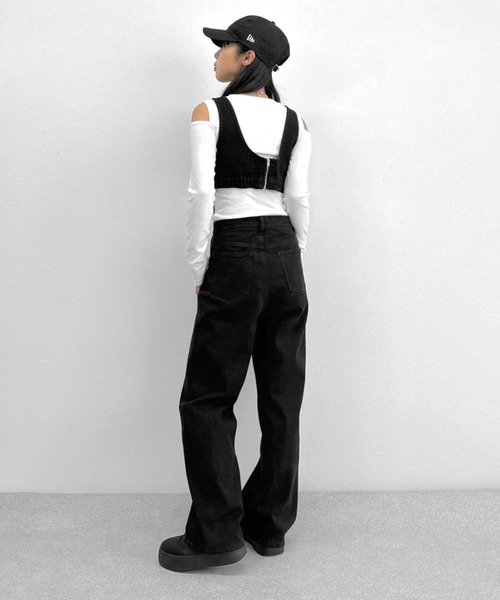 LVEU.(ラブユ.)の「【LVEU.】センターラインワイドデニムパンツ / デニム ボトムス パンツ セットアップ オールインワン オーバーオール サロペット ブラック ブルー インディゴ ヴィンテージ ケミカル(デニムパンツ・レディース・ブルー/ブラック・FREE)」の13枚目の写真