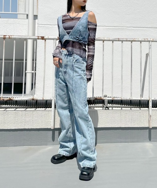 LVEU.(ラブユ.)の「【LVEU.】センターラインワイドデニムパンツ / デニム ボトムス パンツ セットアップ オールインワン オーバーオール サロペット ブラック ブルー インディゴ ヴィンテージ ケミカル(デニムパンツ・レディース・ブルー/ブラック・FREE)」の18枚目の写真