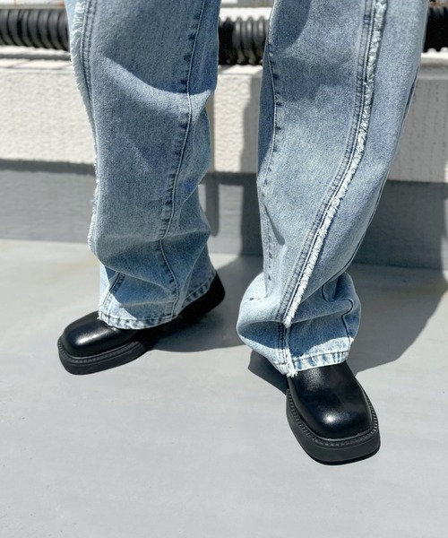 LVEU.(ラブユ.)の「【LVEU.】センターラインワイドデニムパンツ / デニム ボトムス パンツ セットアップ オールインワン オーバーオール サロペット ブラック ブルー インディゴ ヴィンテージ ケミカル(デニムパンツ・レディース・ブルー/ブラック・FREE)」の6枚目の写真