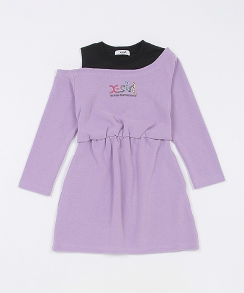 X-girl Stages(エックスガールステージス)の「カタアキワンピース(ワンピース・キッズ・ブラック/ラベンダー・110cm/120cm/130cm/140cm/90cm/100cm)」の15枚目の写真