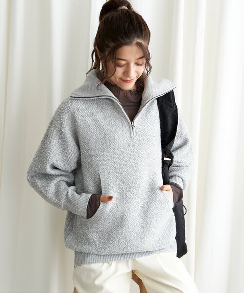 LBC(エルビーシー)の「ループヤーンハーフジップアッププルオーバー(ニット/セーター・レディース・ブラック/ベージュ/ライトグレー・M)」の6枚目の写真