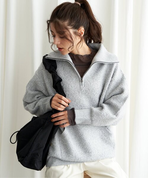 LBC(エルビーシー)の「ループヤーンハーフジップアッププルオーバー(ニット/セーター・レディース・ブラック/ベージュ/ライトグレー・M)」の7枚目の写真