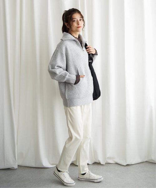 LBC(エルビーシー)の「ループヤーンハーフジップアッププルオーバー(ニット/セーター・レディース・ブラック/ベージュ/ライトグレー・M)」の8枚目の写真