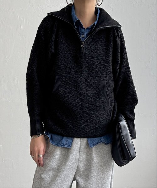 LBC(エルビーシー)の「ループヤーンハーフジップアッププルオーバー(ニット/セーター・レディース・ブラック/ベージュ/ライトグレー・M)」の10枚目の写真