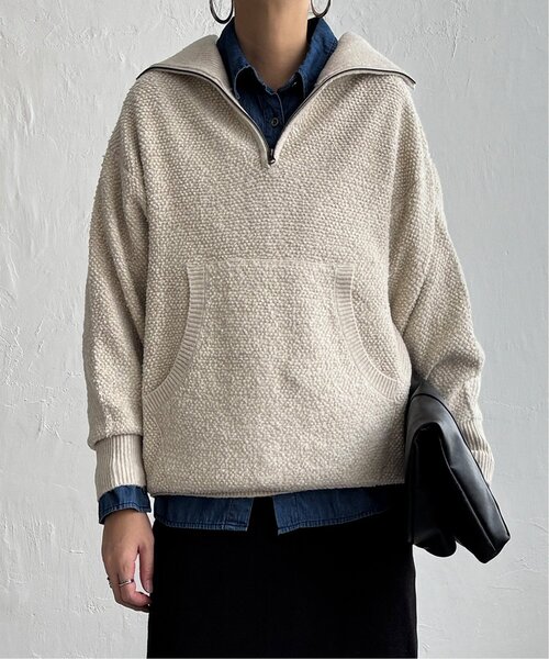 LBC(エルビーシー)の「ループヤーンハーフジップアッププルオーバー(ニット/セーター・レディース・ブラック/ベージュ/ライトグレー・M)」の18枚目の写真