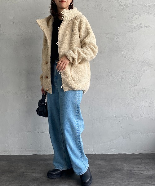 GYMPHLEX（ジムフレックス）の「[Gymphlex/ジムフレックス] ボアフードパーカー（ブルゾン・レディース・ベージュ/オフホワイト/ネイビー/ダークグレー・L/16/14/M）」の7枚目の写真