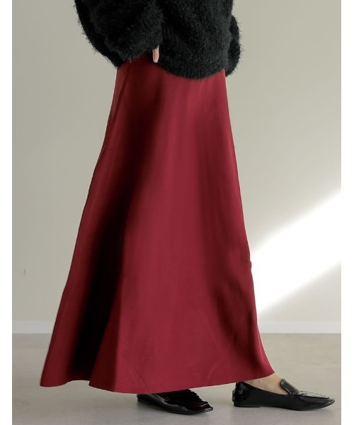 Re:EDIT（リエディ）の「[累計販売枚数5,350枚突破！][新色追加][低身長サイズ有][洗濯機で洗える]ミラノリブフレアニットスカート（スカート・レディース・チャコールグレー/パープル/ネイビー/モカ/アイボリー/ブラック/レッド/レッド系その他/ブラウン・SHORT/LARGE/MEDIUM）」の9枚目の写真