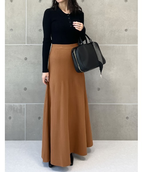 Re:EDIT（リエディ）の「[累計販売枚数5,350枚突破！][新色追加][低身長サイズ有][洗濯機で洗える]ミラノリブフレアニットスカート（スカート・レディース・チャコールグレー/パープル/ネイビー/モカ/アイボリー/ブラック/レッド/レッド系その他/ブラウン・SHORT/LARGE/MEDIUM）」の14枚目の写真