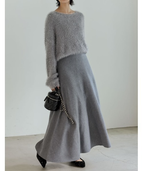 Re:EDIT（リエディ）の「[累計販売枚数5,350枚突破！][新色追加][低身長サイズ有][洗濯機で洗える]ミラノリブフレアニットスカート（スカート・レディース・チャコールグレー/パープル/ネイビー/モカ/アイボリー/ブラック/レッド/レッド系その他/ブラウン・SHORT/LARGE/MEDIUM）」の10枚目の写真