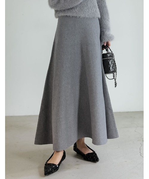 Re:EDIT（リエディ）の「[累計販売枚数5,350枚突破！][新色追加][低身長サイズ有][洗濯機で洗える]ミラノリブフレアニットスカート（スカート・レディース・チャコールグレー/パープル/ネイビー/モカ/アイボリー/ブラック/レッド/レッド系その他/ブラウン・SHORT/LARGE/MEDIUM）」の11枚目の写真