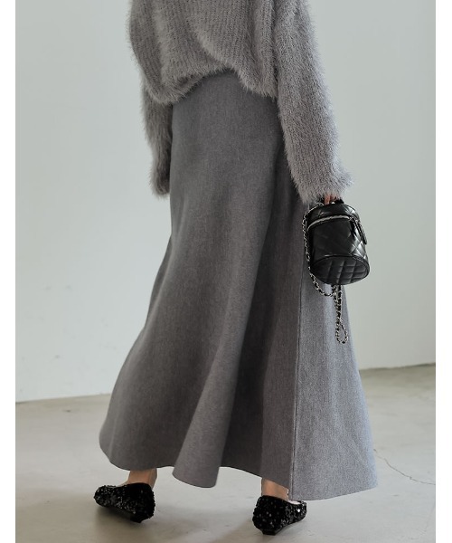 Re:EDIT（リエディ）の「[累計販売枚数5,350枚突破！][新色追加][低身長サイズ有][洗濯機で洗える]ミラノリブフレアニットスカート（スカート・レディース・チャコールグレー/パープル/ネイビー/モカ/アイボリー/ブラック/レッド/レッド系その他/ブラウン・SHORT/LARGE/MEDIUM）」の13枚目の写真