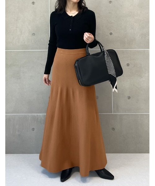 Re:EDIT（リエディ）の「[累計販売枚数5,350枚突破！][新色追加][低身長サイズ有][洗濯機で洗える]ミラノリブフレアニットスカート（スカート・レディース・チャコールグレー/パープル/ネイビー/モカ/アイボリー/ブラック/レッド/レッド系その他/ブラウン・SHORT/LARGE/MEDIUM）」の17枚目の写真