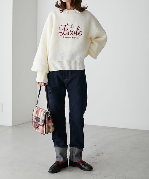 BONLECILL(ボンルシール)の「フレンチロゴ刺繍ボリュームスリーブニットプルオーバー(ニット/セーター・レディース・モスグリーン/ブラック/アイボリー/ネイビー/ピンク・FREE)」の10枚目の写真