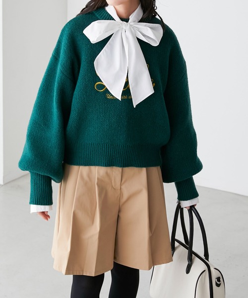 BONLECILL(ボンルシール)の「フレンチロゴ刺繍ボリュームスリーブニットプルオーバー(ニット/セーター・レディース・モスグリーン/ブラック/アイボリー/ネイビー/ピンク・FREE)」の20枚目の写真