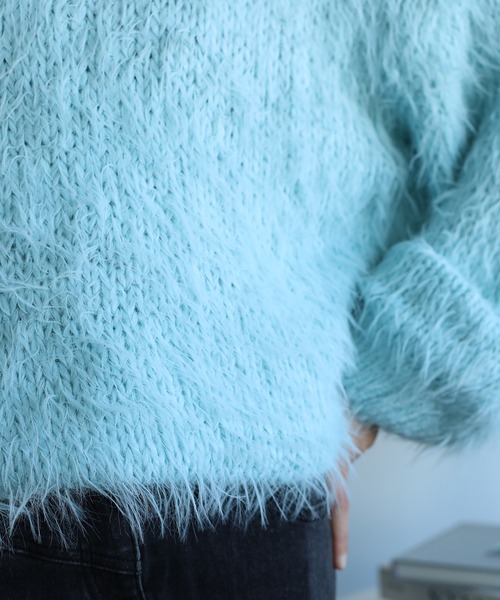 ノゾミイシグロ 12AW ファージャケット ボア ニット SHAGGY MELANGE BORDER KNIT / シャギーメランジボーダーニット