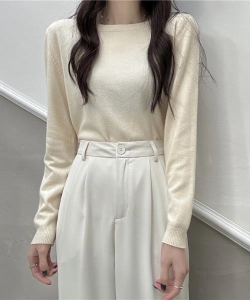 FREE STYLISTS(フリー スタイリスト)の「YUGA_YGMC ハイゲージ ボートネック ニットセーター(ニット/セーター・レディース・クリーム/グレー/ホワイト/カーキ/ブラック・FREE)」の13枚目の写真