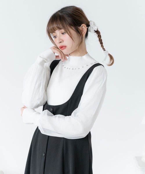 【美品】ヤモチ 毛皮 レッキス 半袖 ニット ハイネック ブラウン 2715 Sawa a la mode レディース トップス サマーニット Vネック 半袖