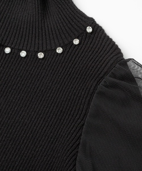 DearMyLoveRose(ディアマイラブローズ)の「袖チュールラウンドビジューハイネックニットトップス(ニット/セーター・レディース・ホワイト/ブラック/ベビーピンク・M-L/LL~3L/L-XL)」の20枚目の写真