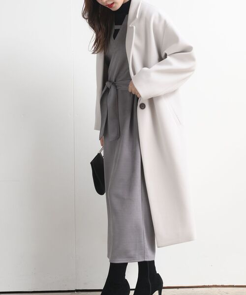 rps（アールピーエス）の「ワイドチェスターロングコート（チェスターコート・レディース・ネイビー/アイボリー/ベージュ/モカ・フリー）」の16枚目の写真