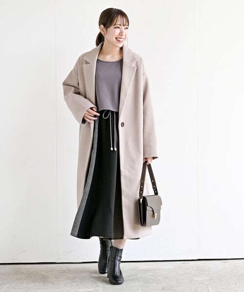 rps（アールピーエス）の「ワイドチェスターロングコート（チェスターコート・レディース・ネイビー/アイボリー/ベージュ/モカ・フリー）」の17枚目の写真
