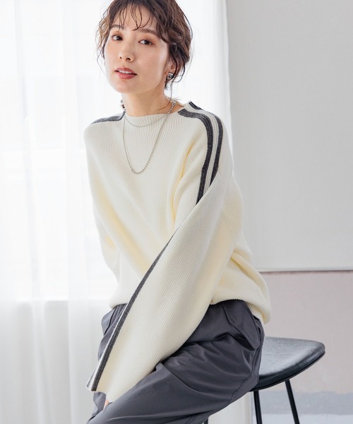 LEPSIM(レプシィム)の「7ゲージライン配色プルオーバー 985717(ニット/セーター・レディース・ネイビー/オフホワイト/グリーン・FREE)」の5枚目の写真