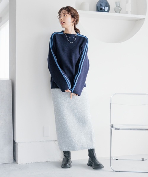 LEPSIM(レプシィム)の「7ゲージライン配色プルオーバー 985717(ニット/セーター・レディース・ネイビー/オフホワイト/グリーン・FREE)」の21枚目の写真