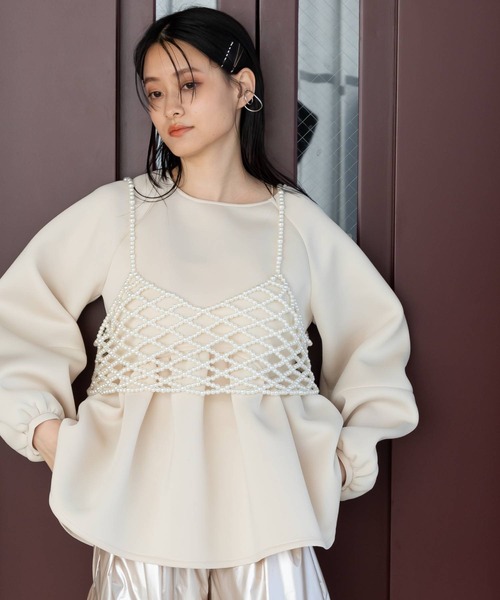 bohmal(ボマール)の「ダンボールニットペプラムトップス(スウェット・レディース・アイボリー/ブラック・MEDIUM)」の15枚目の写真