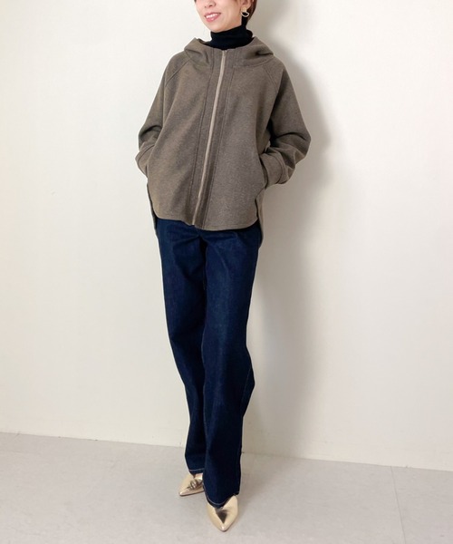 DOLLUPOOPS（ドールアップウップス）の「フェイクメルトンZIPパーカージャケット（ノーカラージャケット・レディース・カーキ/ブラック・38）」の3枚目の写真