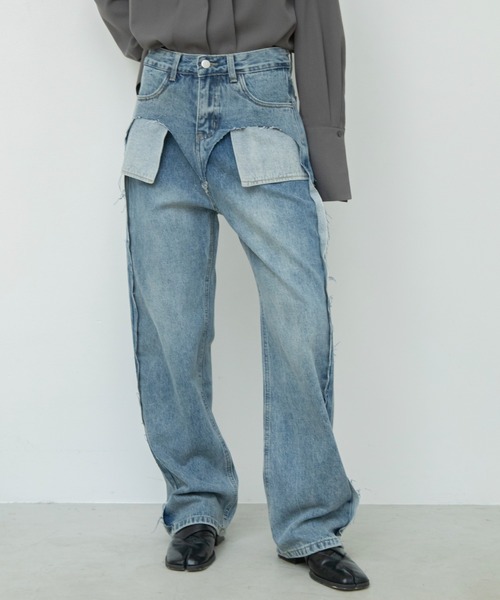 VACANCY（ヴァカンシー）の「アウトポケットカッティングデニム（デニムパンツ・レディース・ライトブルー・LARGE/MEDIUM/SMALL）」の3枚目の写真