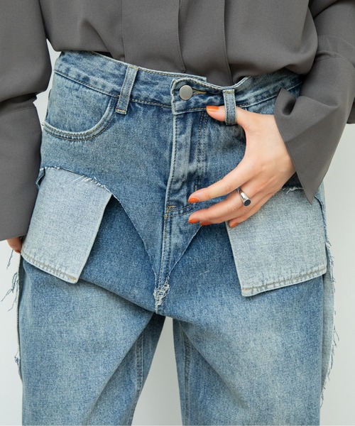 VACANCY（ヴァカンシー）の「アウトポケットカッティングデニム（デニムパンツ・レディース・ライトブルー・LARGE/MEDIUM/SMALL）」の8枚目の写真