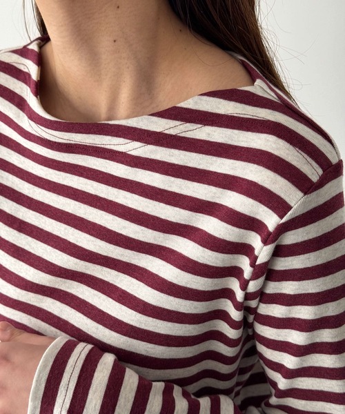 CANAL JEAN（キャナルジーン）の「harmonie -OrganicCotton-　フライスボーダーボートネックロングTシャツ（Tシャツ/カットソー・レディース・チャコールグレー/ボルドー・ONE SIZE）」の8枚目の写真