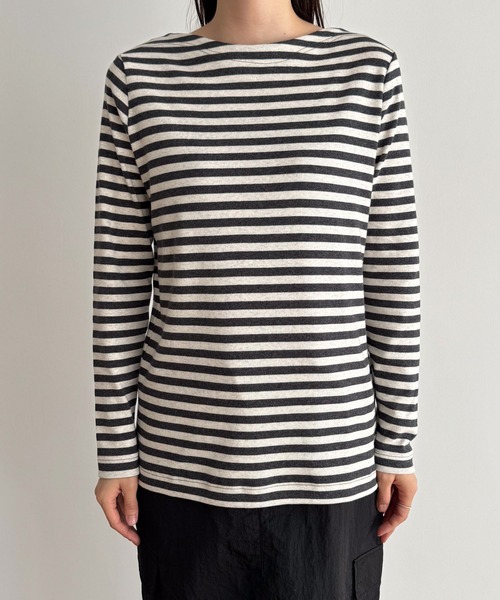 CANAL JEAN（キャナルジーン）の「harmonie -OrganicCotton-　フライスボーダーボートネックロングTシャツ（Tシャツ/カットソー・レディース・チャコールグレー/ボルドー・ONE SIZE）」の11枚目の写真