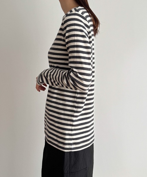 CANAL JEAN（キャナルジーン）の「harmonie -OrganicCotton-　フライスボーダーボートネックロングTシャツ（Tシャツ/カットソー・レディース・チャコールグレー/ボルドー・ONE SIZE）」の10枚目の写真