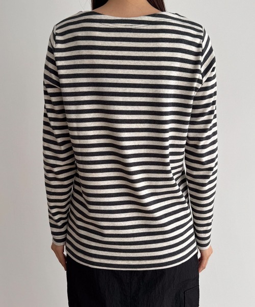 CANAL JEAN（キャナルジーン）の「harmonie -OrganicCotton-　フライスボーダーボートネックロングTシャツ（Tシャツ/カットソー・レディース・チャコールグレー/ボルドー・ONE SIZE）」の12枚目の写真