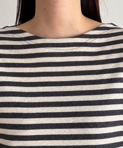 CANAL JEAN（キャナルジーン）の「harmonie -OrganicCotton-　フライスボーダーボートネックロングTシャツ（Tシャツ/カットソー・レディース・チャコールグレー/ボルドー・ONE SIZE）」の13枚目の写真