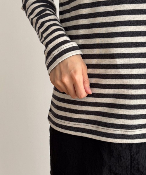 CANAL JEAN（キャナルジーン）の「harmonie -OrganicCotton-　フライスボーダーボートネックロングTシャツ（Tシャツ/カットソー・レディース・チャコールグレー/ボルドー・ONE SIZE）」の14枚目の写真