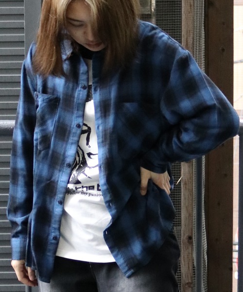 【セール】ダメージ加工 後染め オンブレチェック レギュラーシャツ/ワークシャツ（シャツ/ブラウス）｜Starting Over（スターティングオーバー）