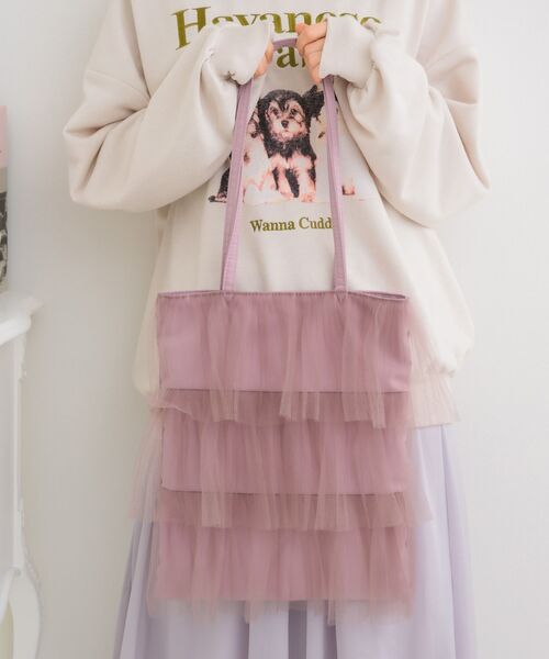 ems excite（エムズエキサイト）の「チュールフリルティアードトート（トートバッグ・レディース・オフホワイト/ブラック/ピンク・ONE SIZE）」の13枚目の写真