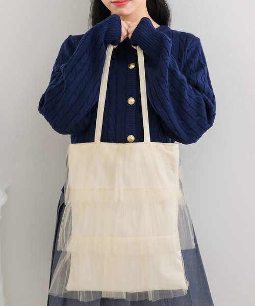 ems excite（エムズエキサイト）の「チュールフリルティアードトート（トートバッグ・レディース・オフホワイト/ブラック/ピンク・ONE SIZE）」の21枚目の写真