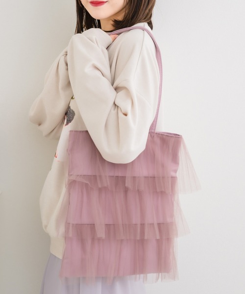 ems excite（エムズエキサイト）の「チュールフリルティアードトート（トートバッグ・レディース・オフホワイト/ブラック/ピンク・ONE SIZE）」の22枚目の写真