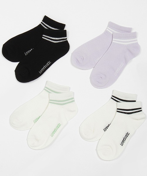 LOVETOXIC（ラブトキシック）の「2本ラインスニーカー丈ソックス（ソックス/靴下・キッズ・ライトグリーン/ブラック/ラベンダー/オフホワイト・FREE）」の5枚目の写真