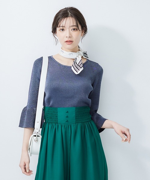 12Twelve Agenda（トゥエルブ　アジェンダ）の「ベルスリーブラメリブニットプルオーバー（ニット/セーター・レディース・サックスブルー/オフホワイト/ネイビー/ライトグレー・M）」の5枚目の写真