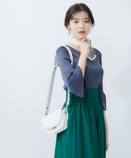 12Twelve Agenda（トゥエルブ　アジェンダ）の「ベルスリーブラメリブニットプルオーバー（ニット/セーター・レディース・サックスブルー/オフホワイト/ネイビー/ライトグレー・M）」の6枚目の写真