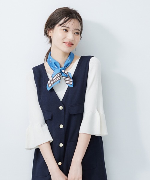 12Twelve Agenda（トゥエルブ　アジェンダ）の「ベルスリーブラメリブニットプルオーバー（ニット/セーター・レディース・サックスブルー/オフホワイト/ネイビー/ライトグレー・M）」の9枚目の写真